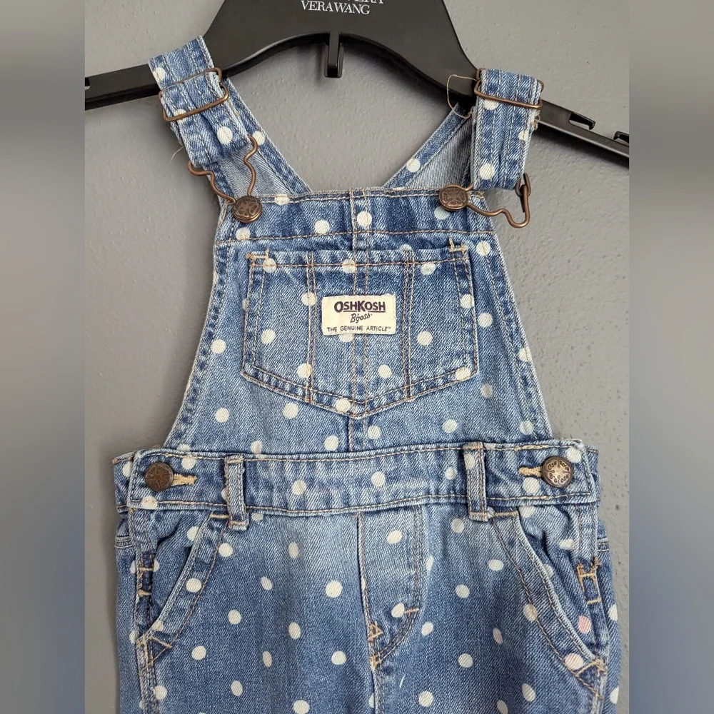Oshkosh B'gosh Polka Dot Overalls Size 18 Month. Blue Denim With White Polka Dot